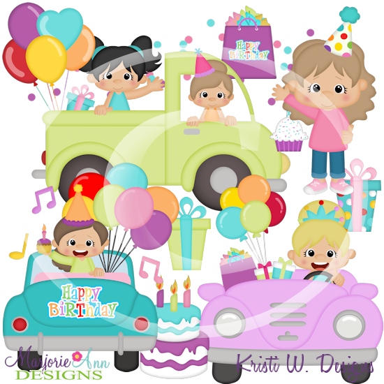Drive By Birthday-Girls SVG Cutting Files/Paper Piecing +Clipart - Click Image to Close
